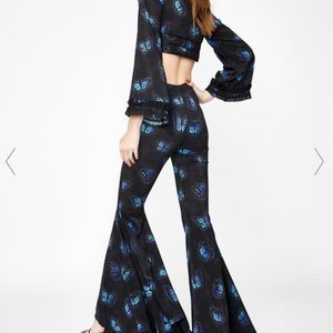 DollsKill Butterfly “Meant to Fly” Black Flare Pants Size US L